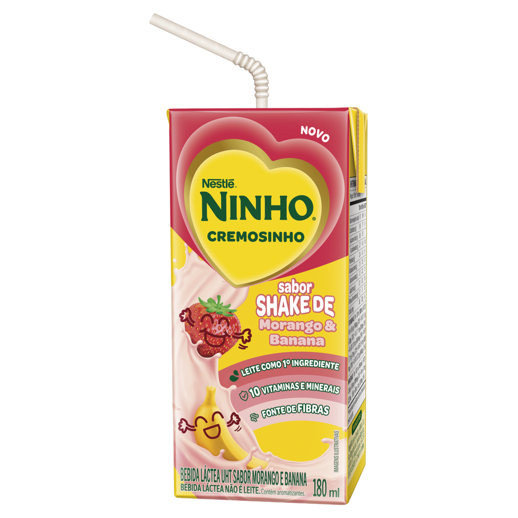 Bebida L&aacute;ctea UHT Shake de Morango e Banana Ninho Cremosinho Caixa 180ml