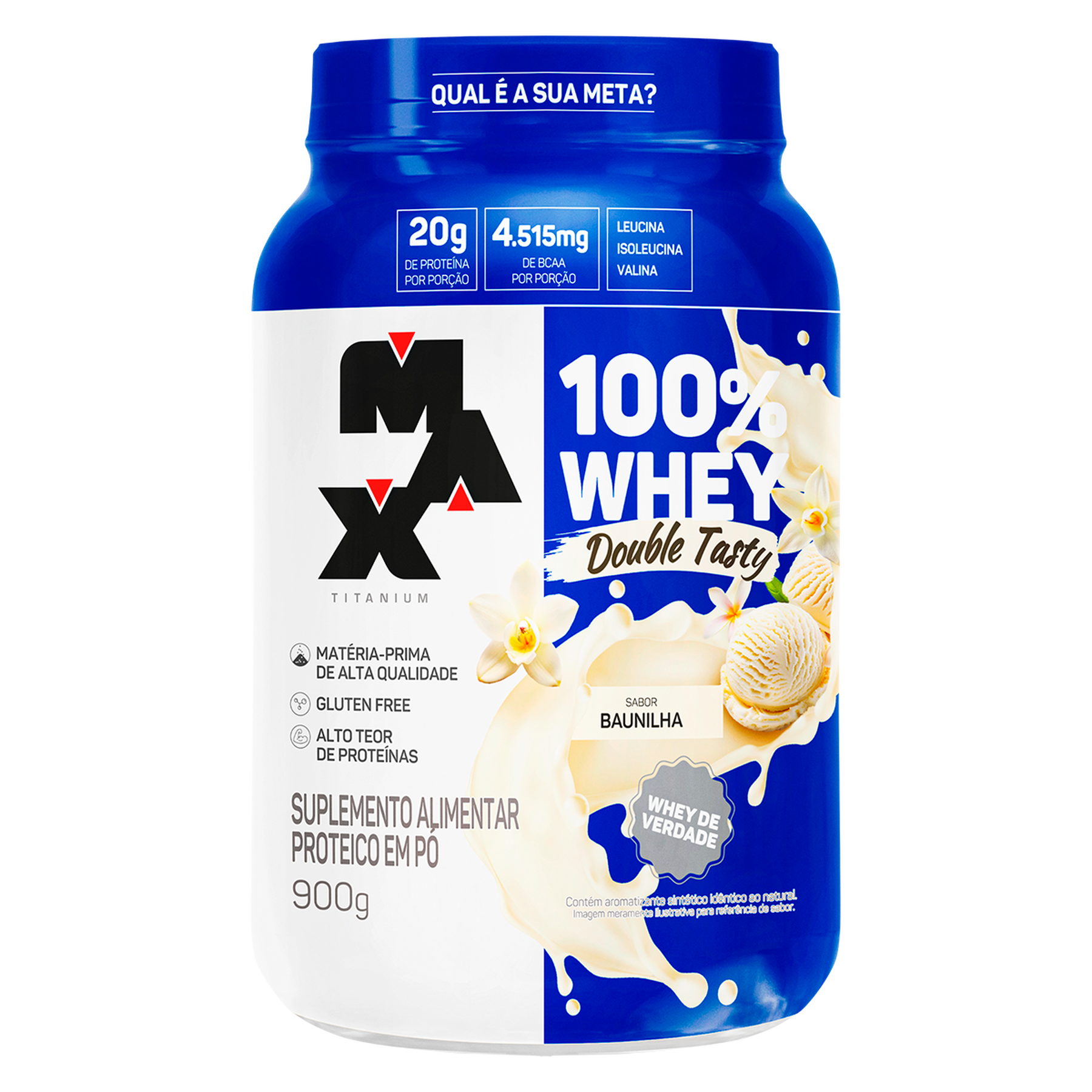 Whey Protein Baunilha 100% Whey Double Tasty Max Titanium Pote 900g