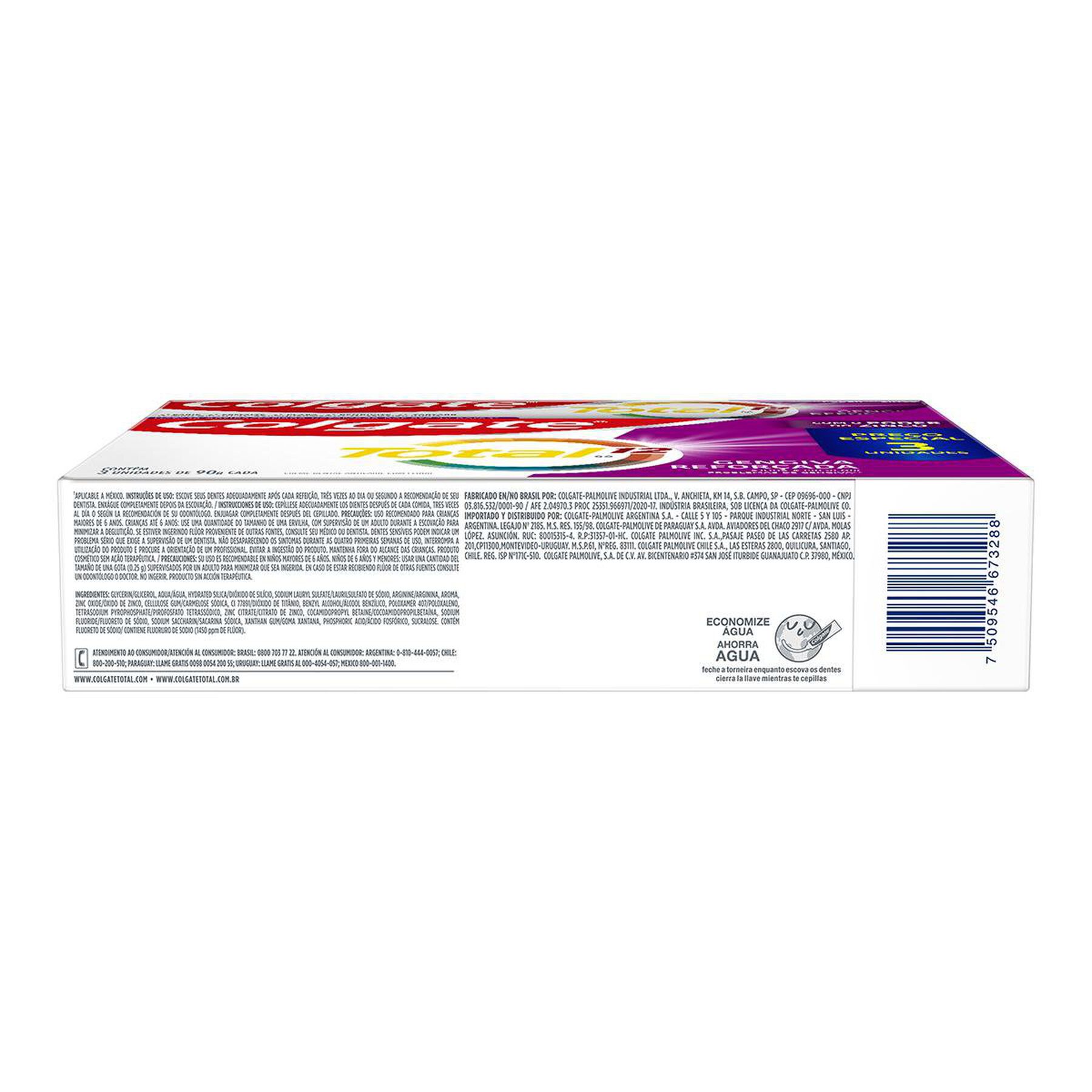 Creme Dental Colgate Total 12 Gengiva Reforçada 3 unid 90g Preço Especial