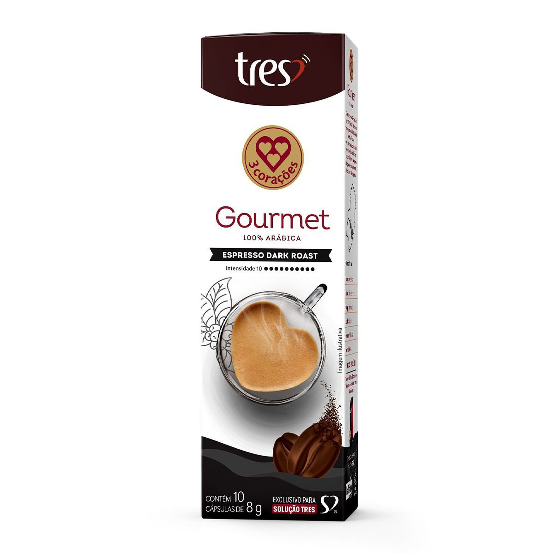 Café em Cápsula Torrado e Moído Espresso Dark Roast Gourmet 3 Corações Caixa C/10 Unidades