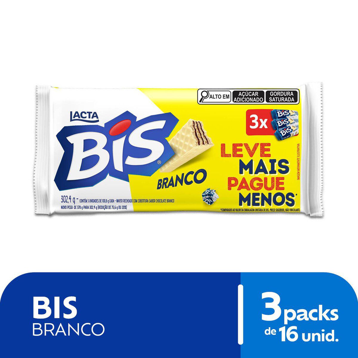 Bis Branco (Wafer recheado e com cobertura sabor chocolate Branco) - Kit com 3 unidades de 100,8g