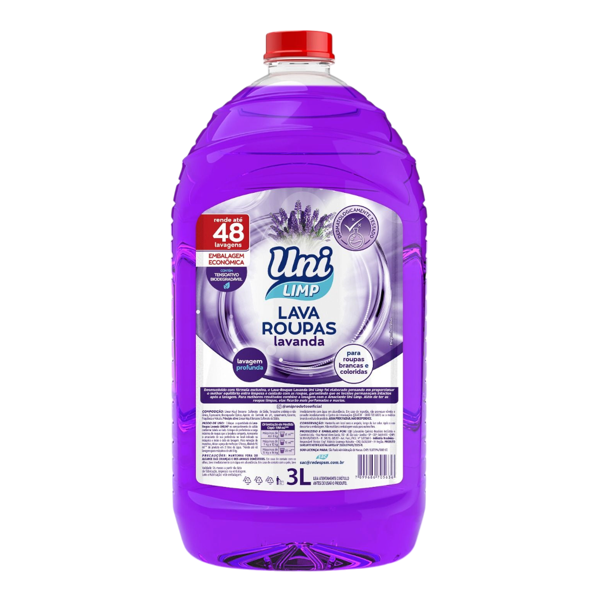 Lava Roupas L&iacute;quido Lavanda Uni Limp 3l