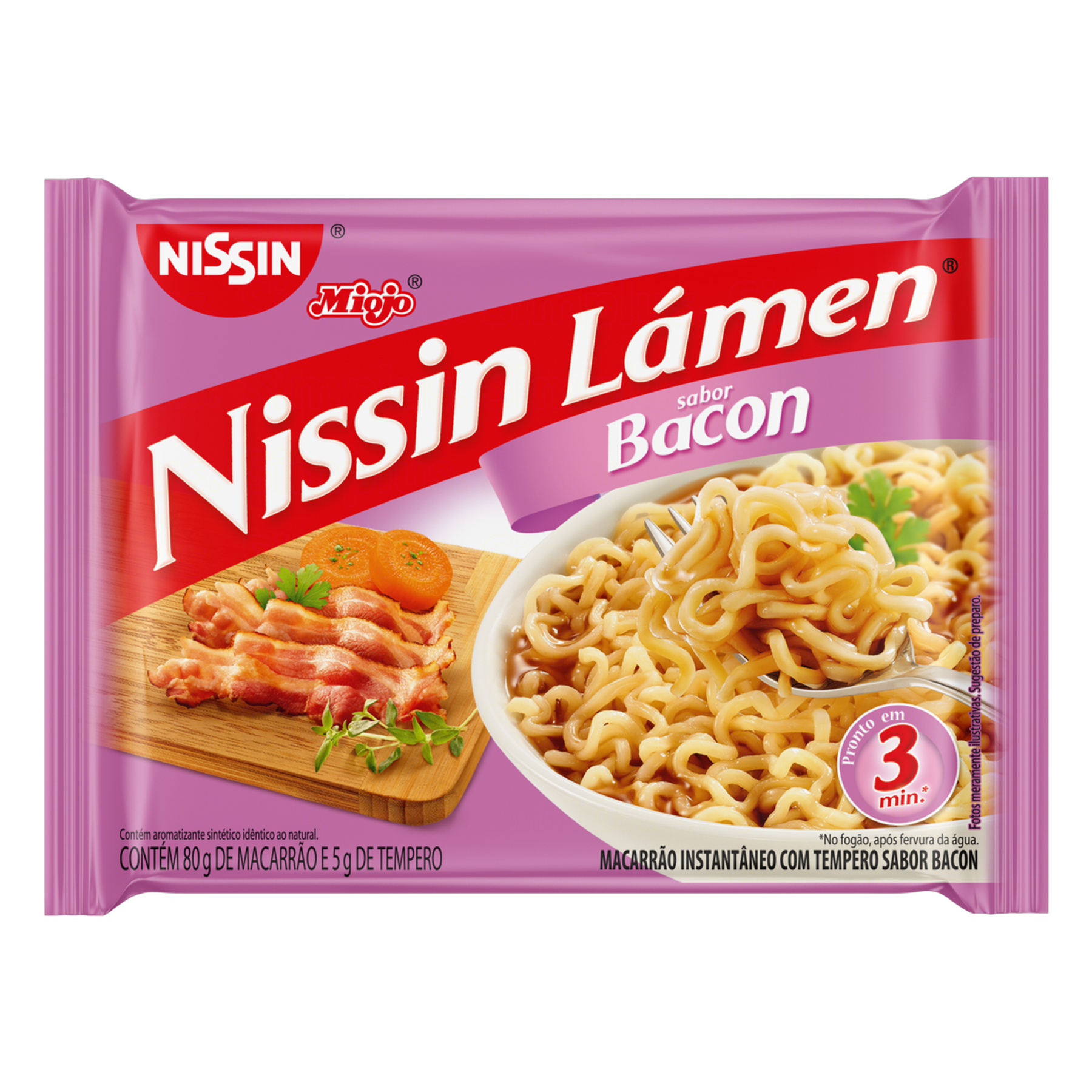 Macarrão Instantâneo Bacon Nissin Miojo Lámen Pacote 85g