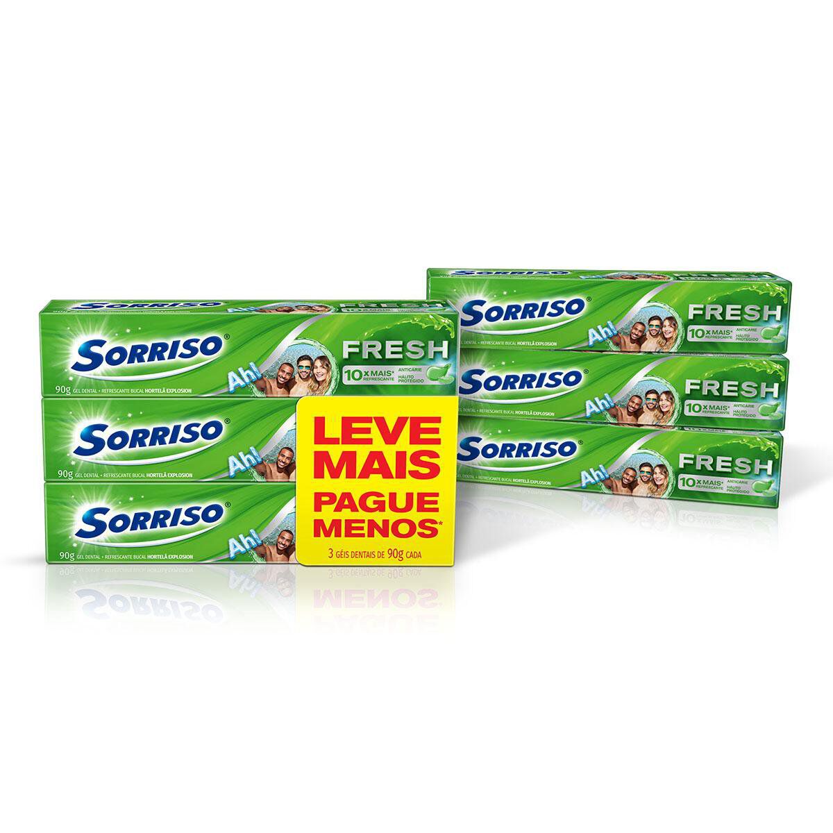 Gel Dental Hortel&atilde; Explosion Sorriso Fresh Caixa C/3 Unidades 90g Cada