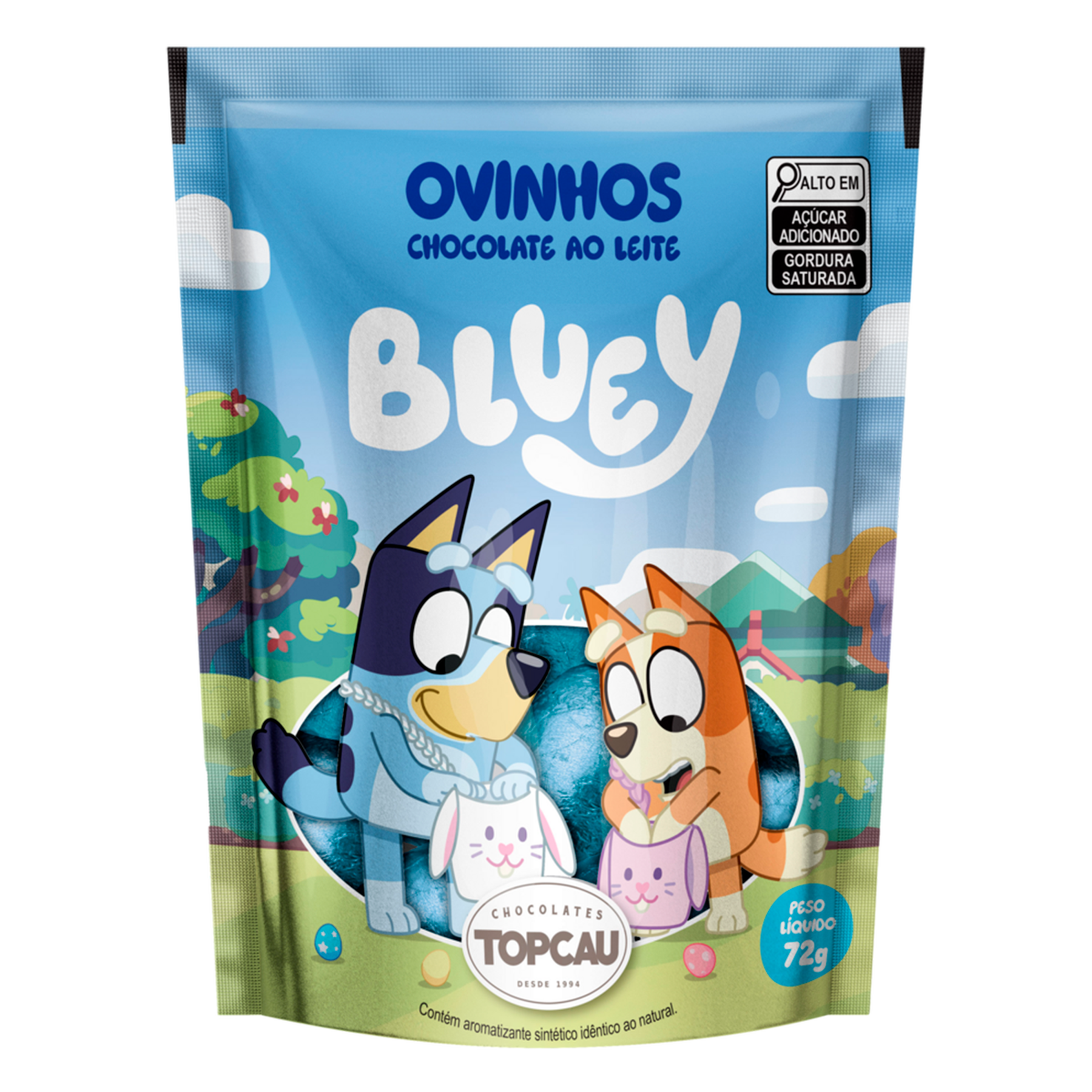 Ovinhos de Chocolate ao Leite Bluey Topcau Sach&ecirc; 72g