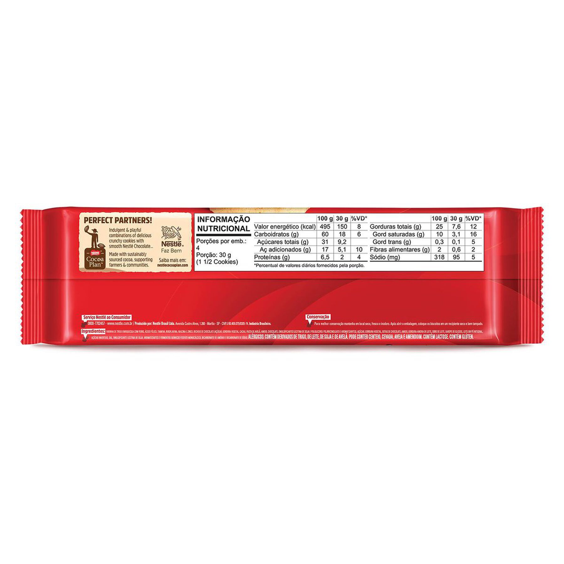 Biscoito Cookie Recheio Chocolate e Gotas Nestlé Choco Cookies Pacote 120g
