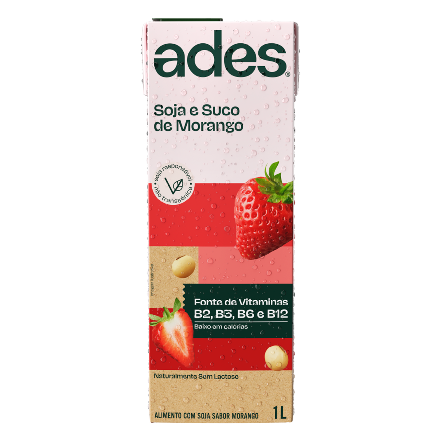 Bebida &agrave; Base de Soja Morango Ades Caixa 1l&nbsp;