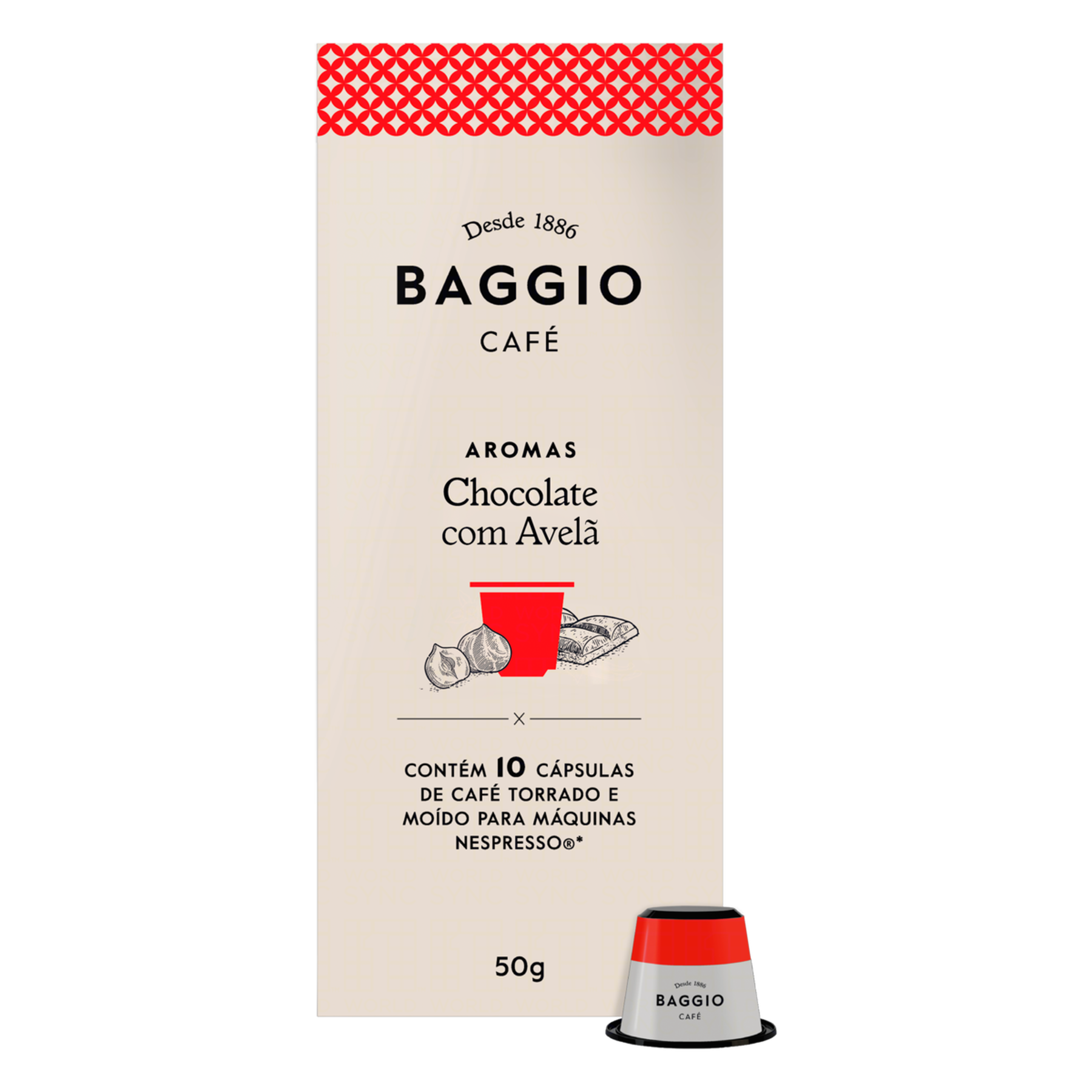 Caf&eacute; em C&aacute;psulas Torrado e Mo&iacute;do Chocolate com Avel&atilde; Baggio Aromas Caixa 50g 10 C&aacute;psulas Nespresso