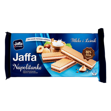 Biscoito Wafer Recheado Leite e Avelã Mleko i Lesnik Napolitanke Jaffa 187g