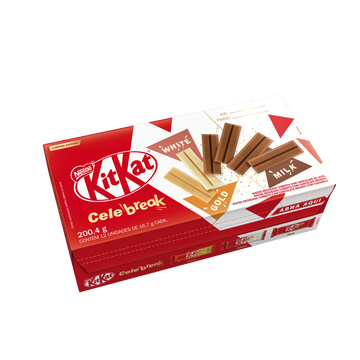 Wafer Recheado CeleBreak Milk, White e Gold KitKat Caixa 200,4g C/12 Unidades