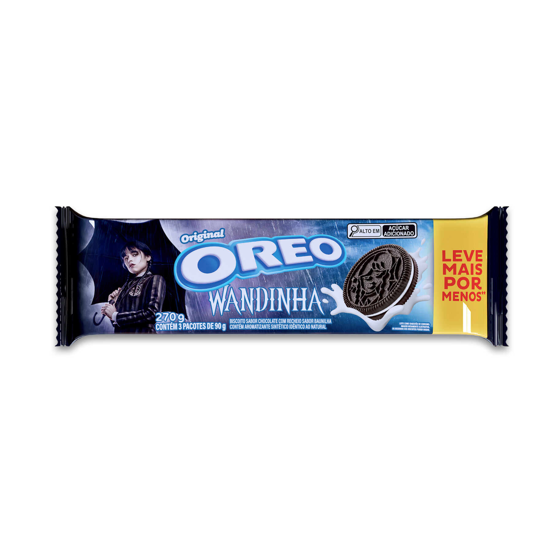 Pack Biscoito Chocolate Recheio Baunilha Oreo Pacote 270g 3 Unidades