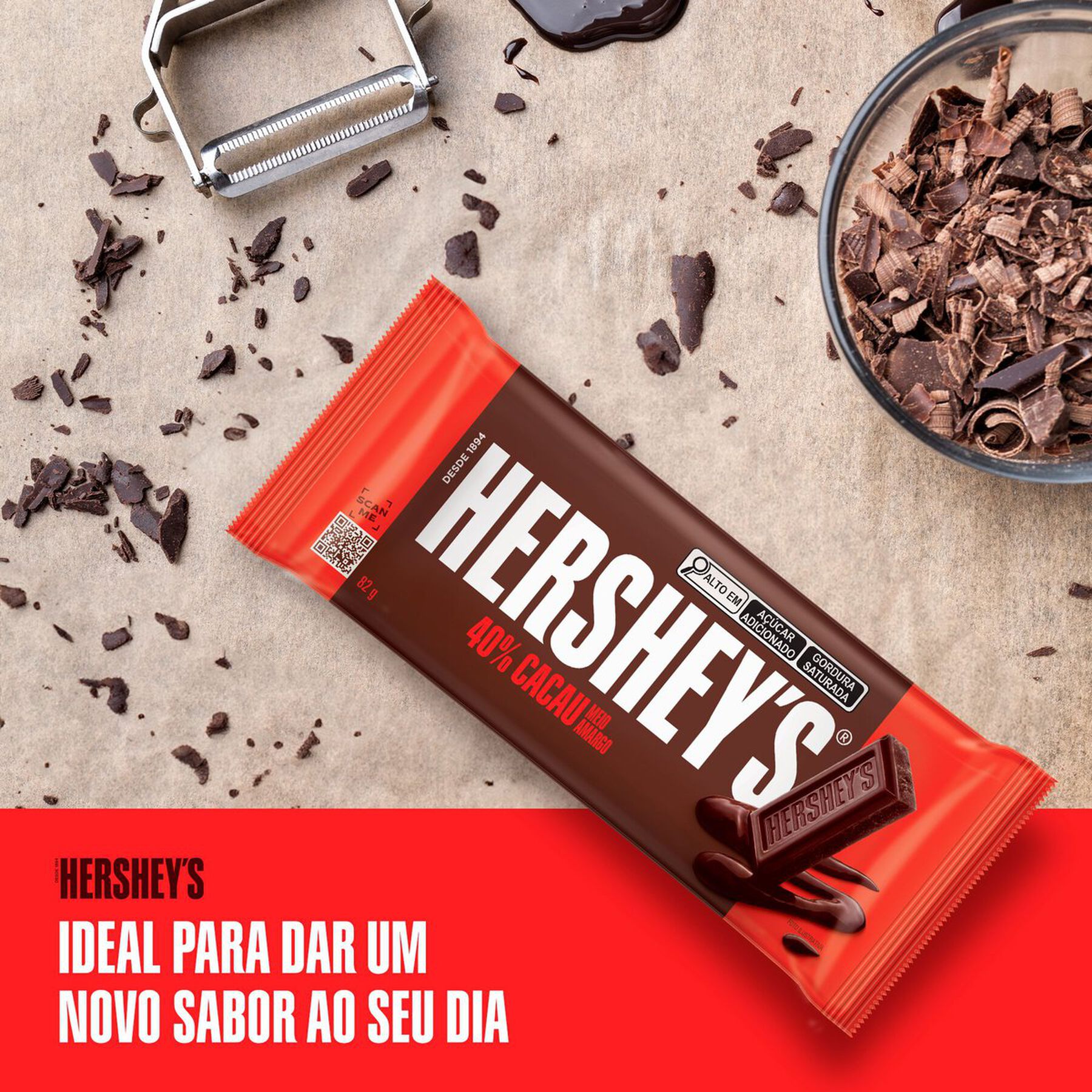 Barra de Chocolate Meio Amargo 40% Cacau Hershey's Pacote 82g