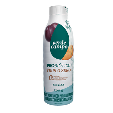 Iogurte Desnatado Probiótico Triplo Zero Ameixa Zero Lactose Verde Campo Garrafa 500g