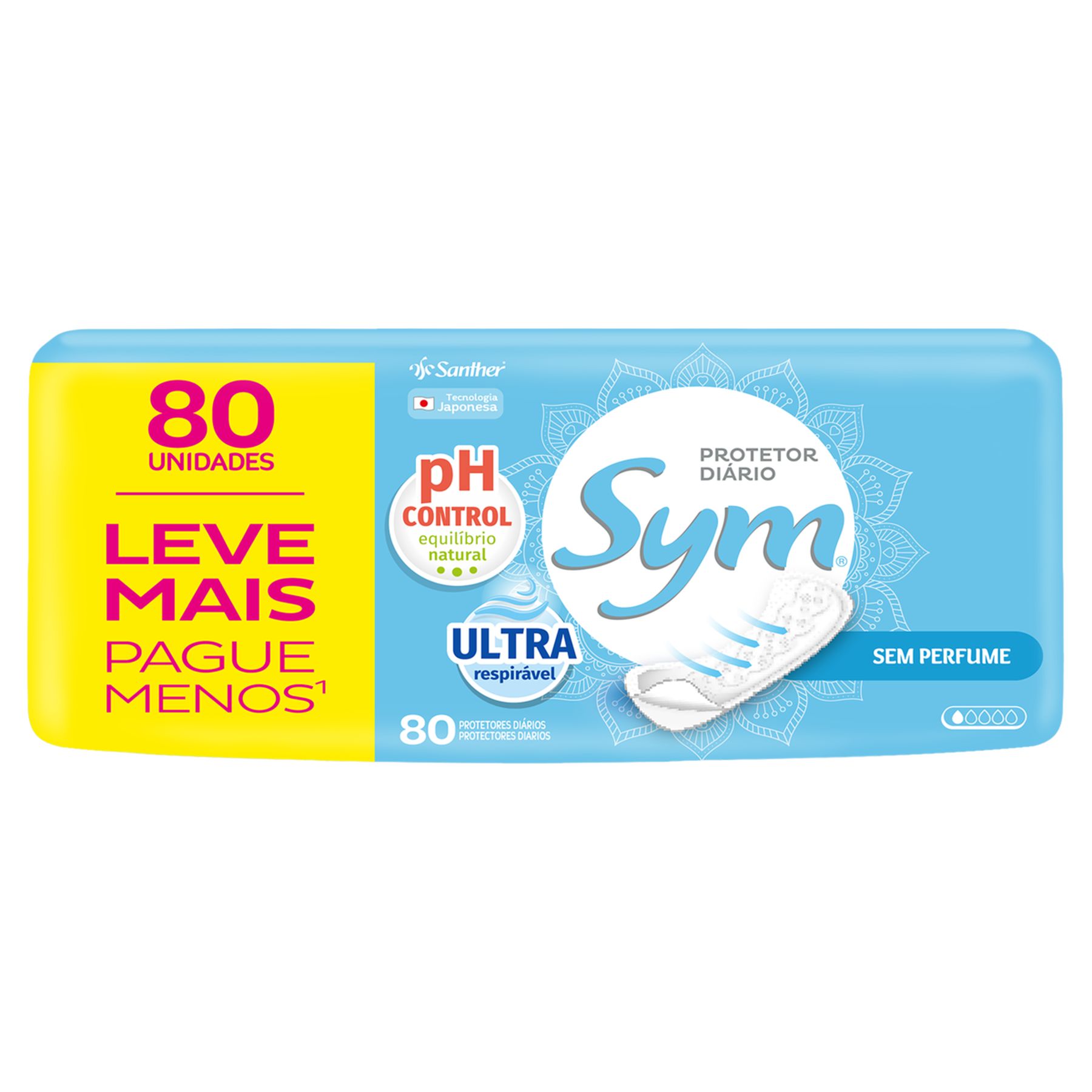 Protetor Di&aacute;rio sem Abas Ultra Respir&aacute;vel Sym Pacote 80 Unidades Leve Mais Pague Menos