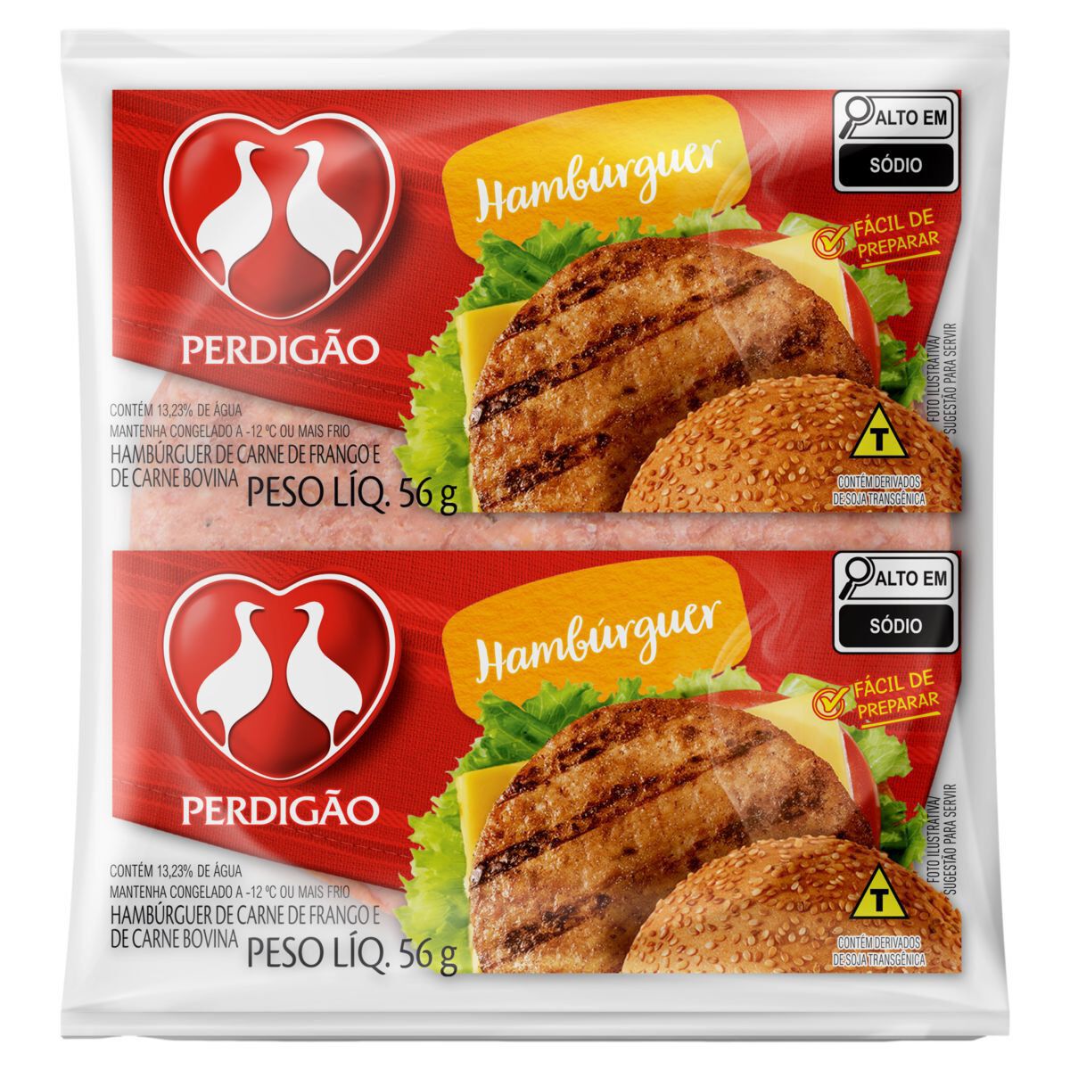 Hamb&uacute;rguer de Carne de Frango e Bovina Perdig&atilde;o Pacote 56g