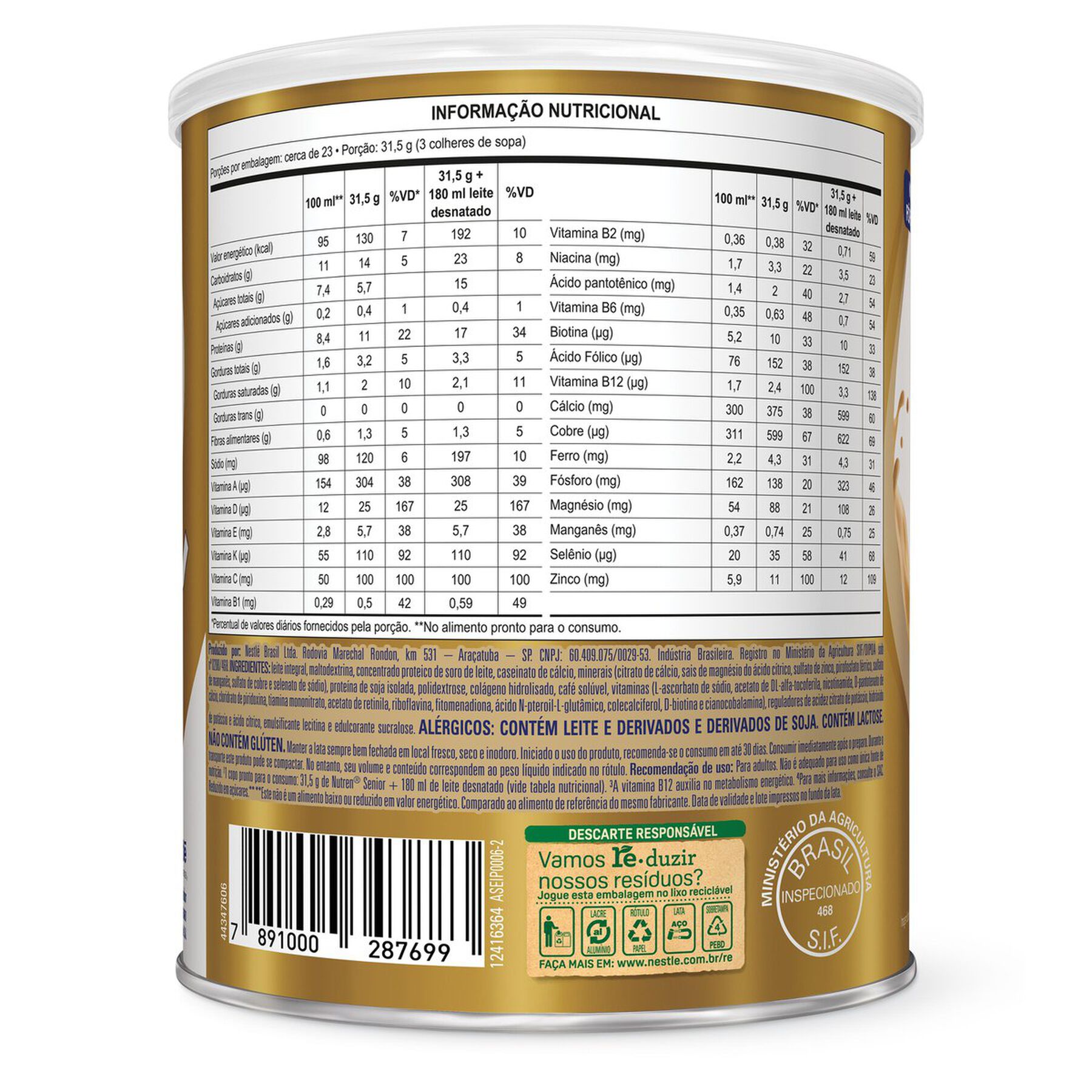 Composto Lácteo Café com Leite Nestlé Nutren Senior Lata 740g