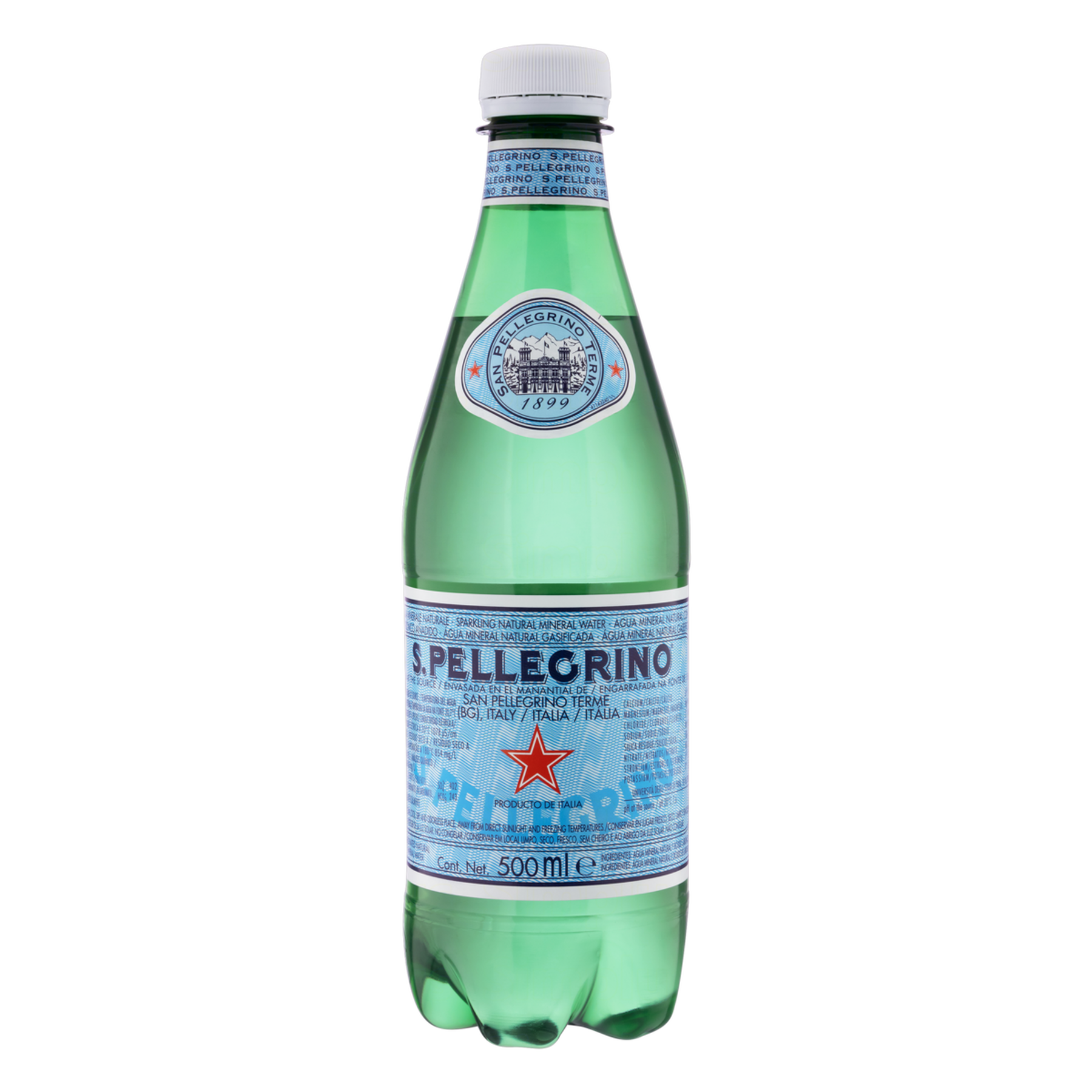 &Aacute;gua Mineral Natural com G&aacute;s S. Pellegrino Garrafa 500ml