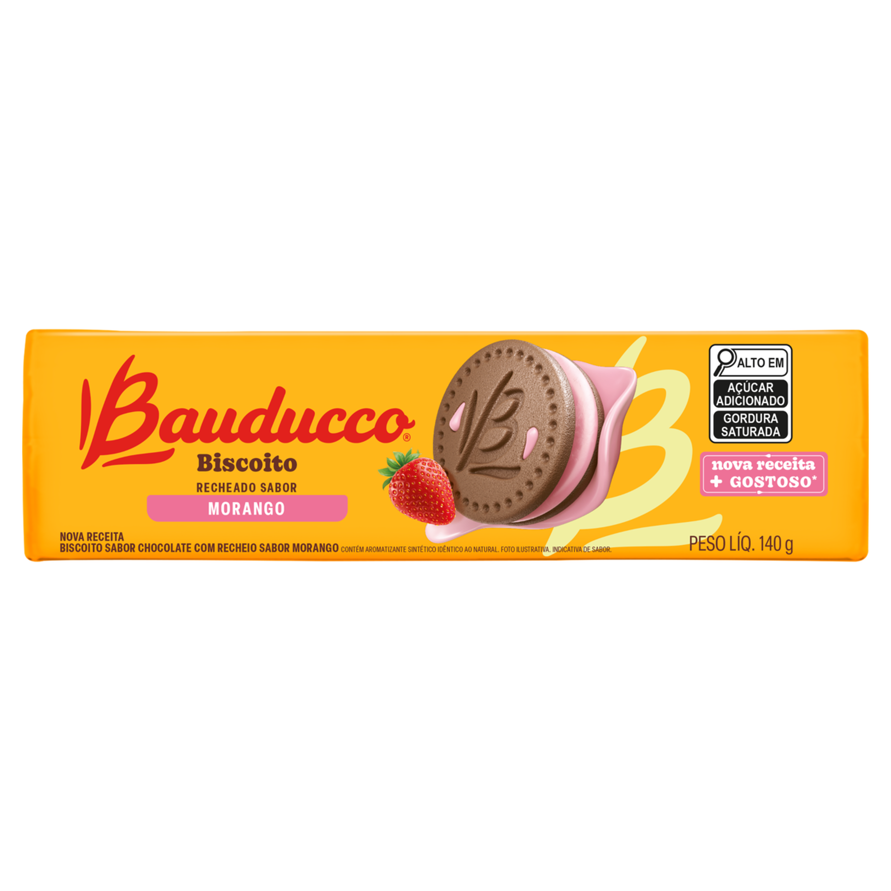 Biscoito Chocolate Recheio Morango Bauducco Recheados Pacote 140g