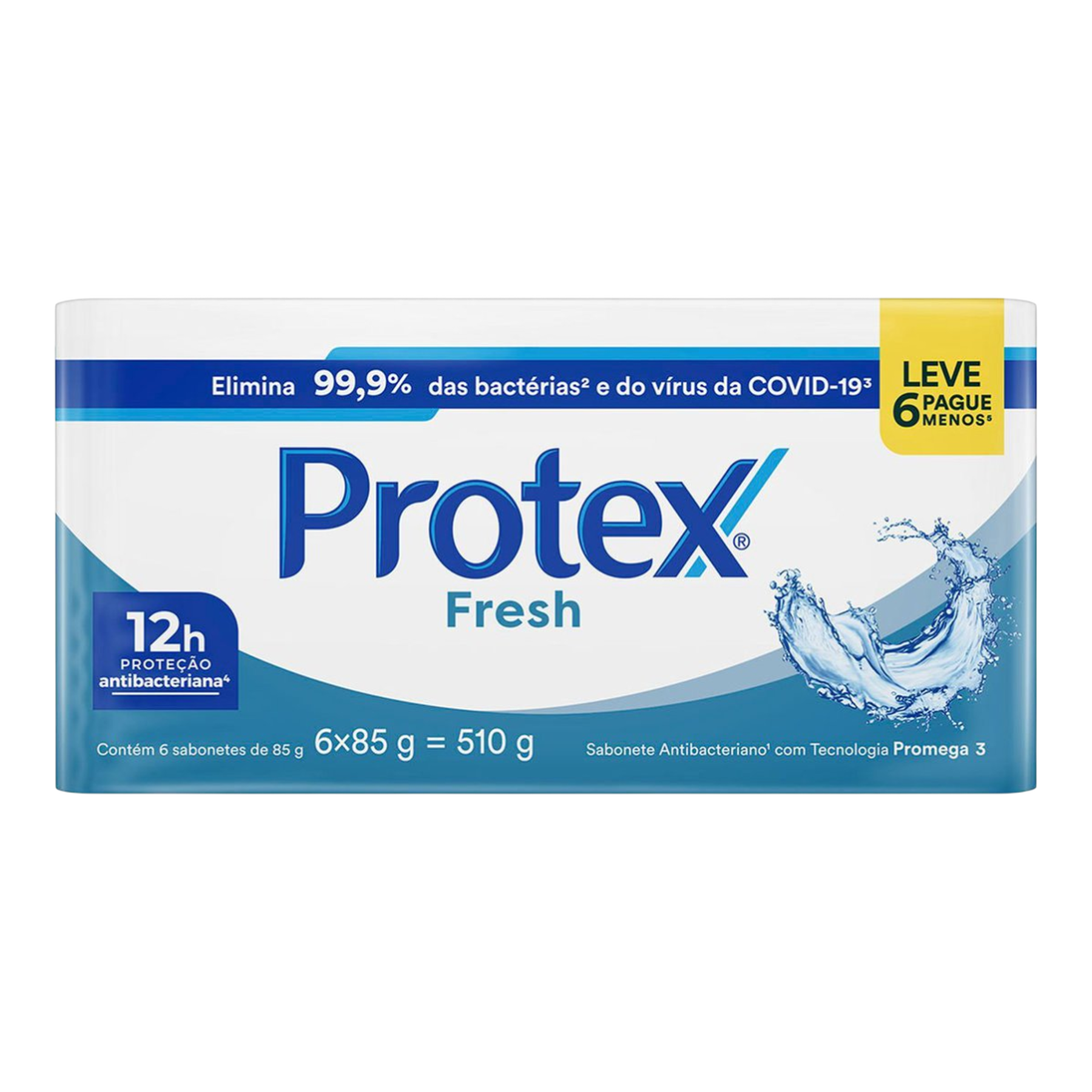 Pack Sabonete Barra Antibacteriano Fresh Protex Envolt&oacute;rio 510g 6 Unidades 85g Cada