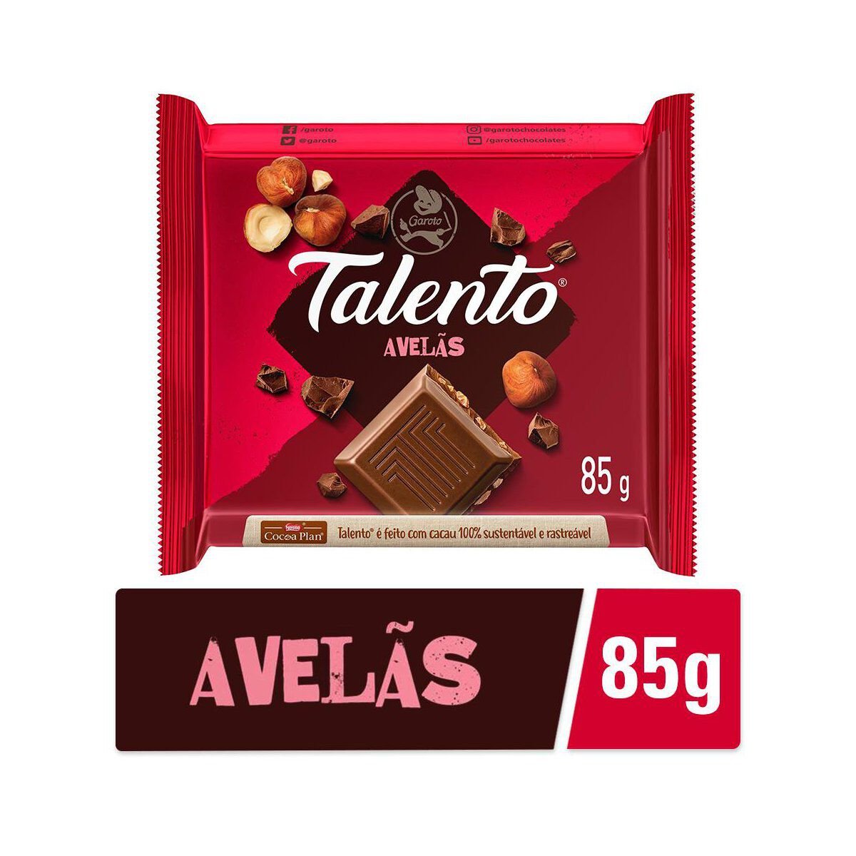 Chocolate ao Leite com Avel&atilde;s Garoto Talento Pacote 85g