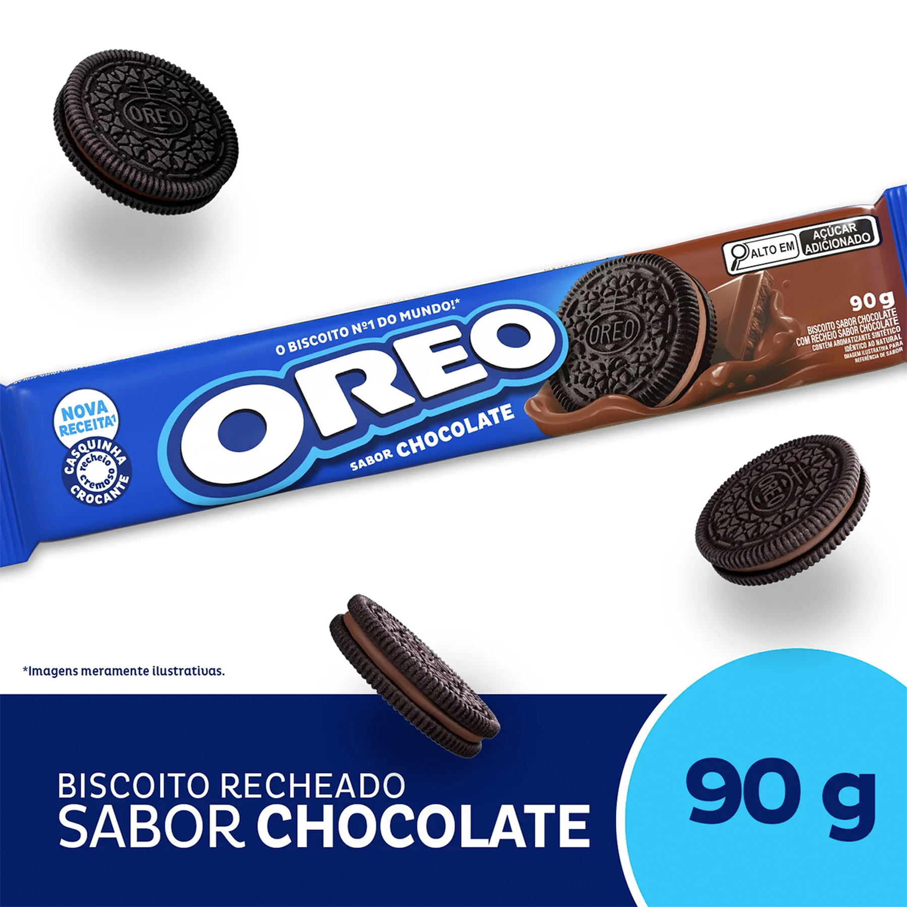 Biscoito Chocolate Recheio Chocolate Oreo Pacote 90g