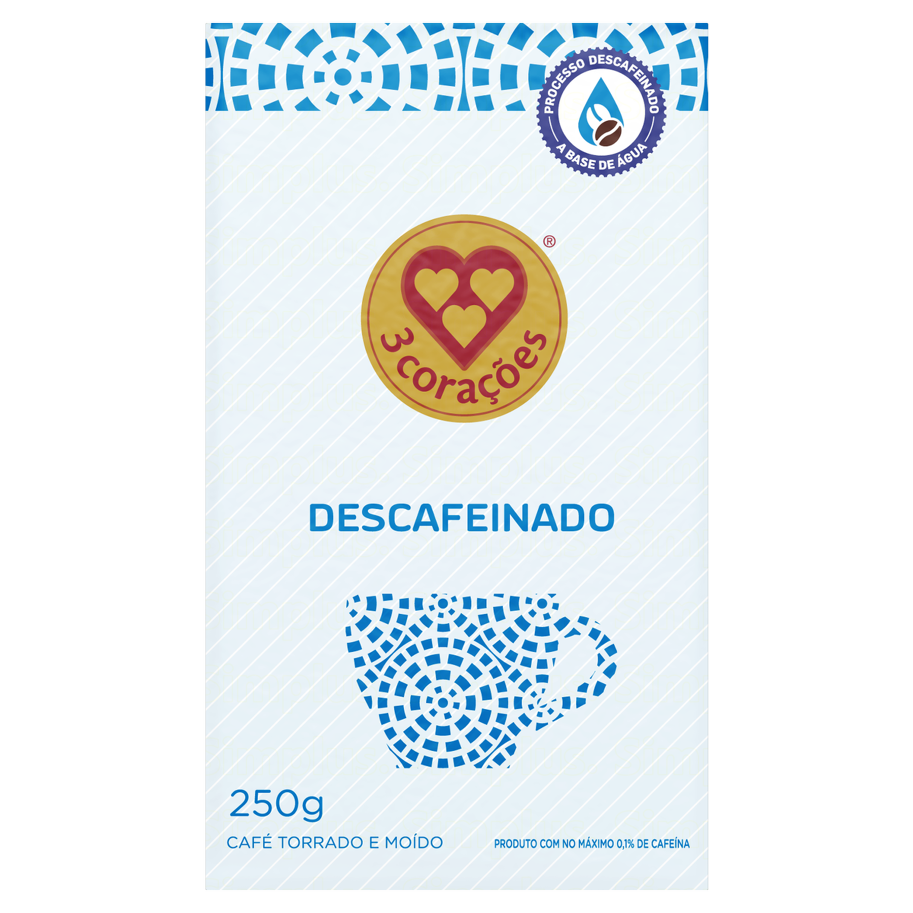 Caf&eacute; Torrado e Mo&iacute;do a V&aacute;cuo Descafeinado 3 Cora&ccedil;&otilde;es Pacote 250g&nbsp;