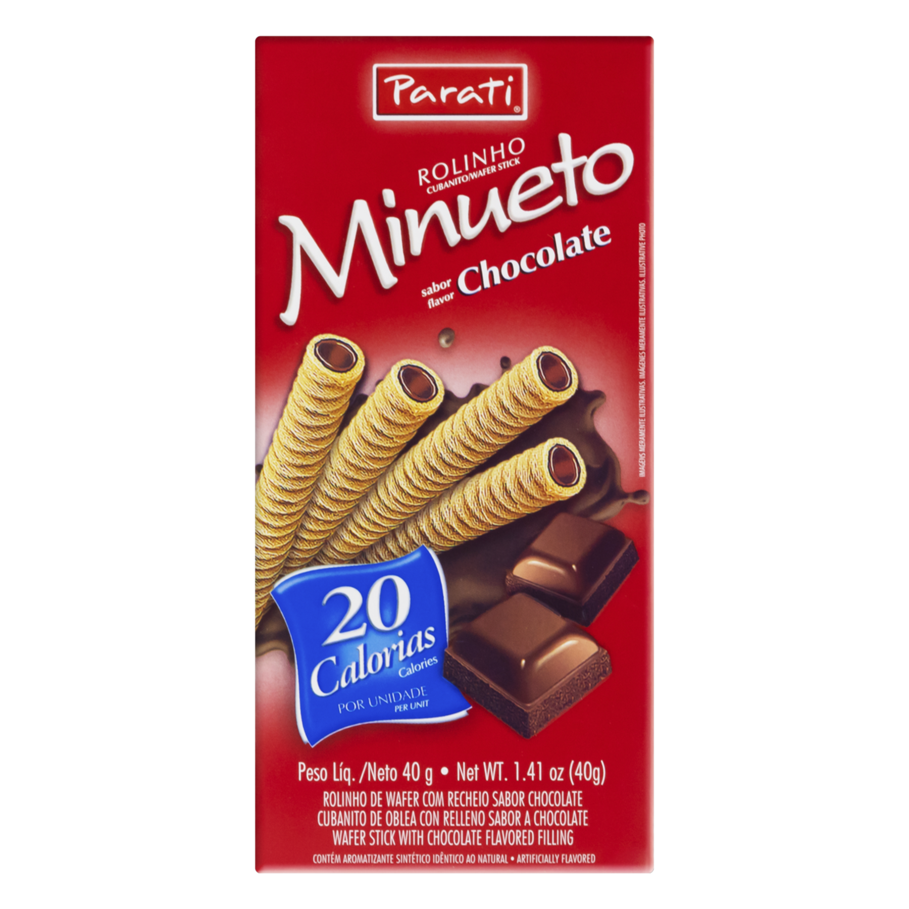 Rolinhos de Wafer Recheio Chocolate Minueto Caixa 40g&nbsp;