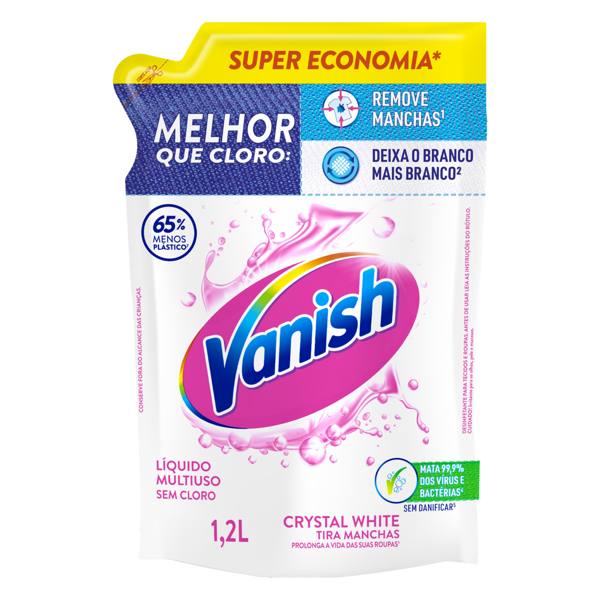 Tira-Manchas L&iacute;quido Multiuso Crystal White Vanish Sach&ecirc; 1,2l - Embalagem Super Economia