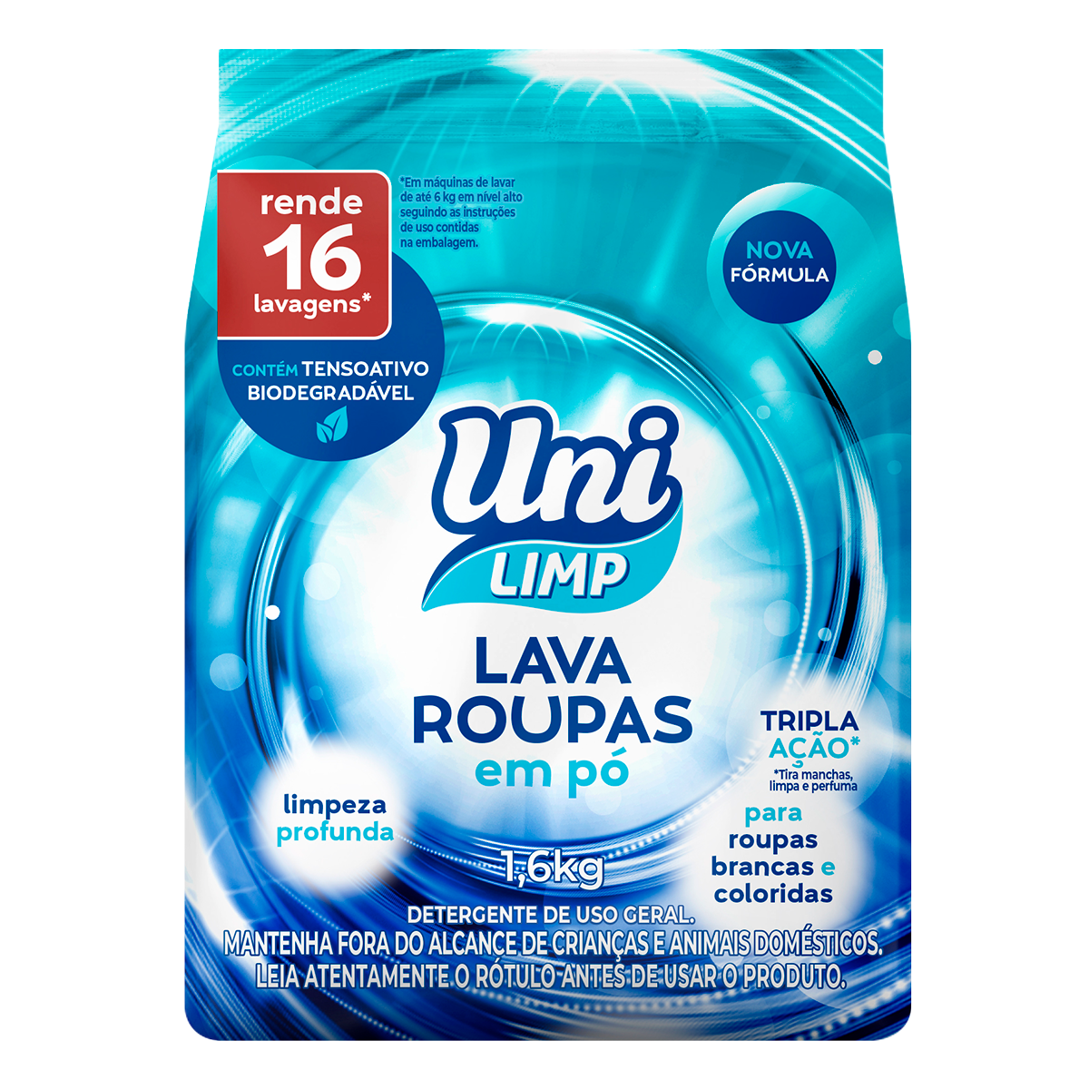 Lava Roupas em P&oacute; Uni Limp Pacote 1,6kg