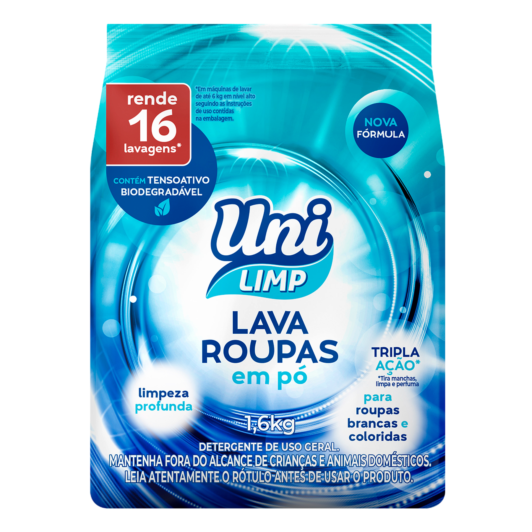 Lava Roupas em P&oacute; Uni Limp Pacote 1,6kg