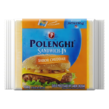Queijo Processado UHT Cheddar Polenghi Sandwich-In 144g 8 Unidades