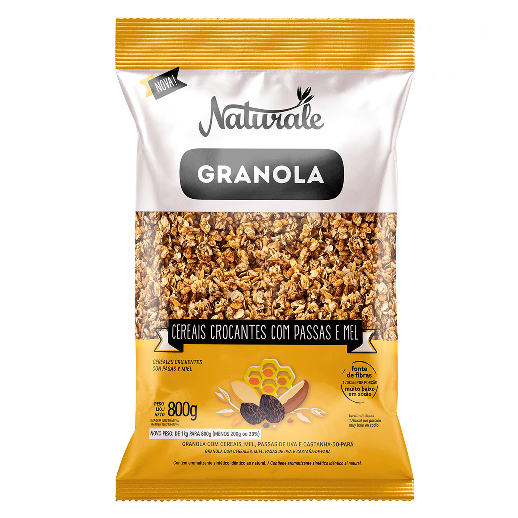 Granola Cereais Crocantes com Passas e Mel Naturale Pacote 800g