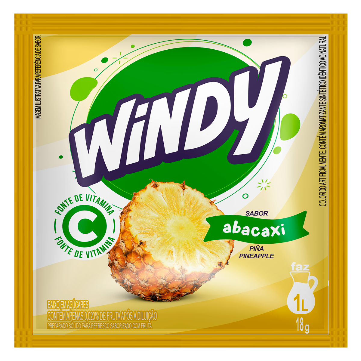 Refresco em P&oacute; Abacaxi Windy Pacote 18g