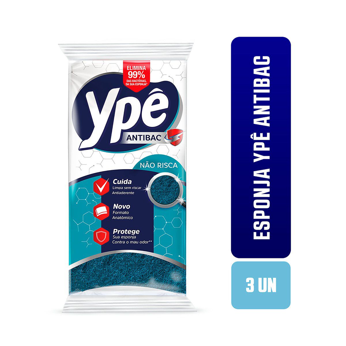 Esponja de Limpeza Anat&ocirc;mica N&atilde;o Risca Yp&ecirc; Antibac C/3 Unidades