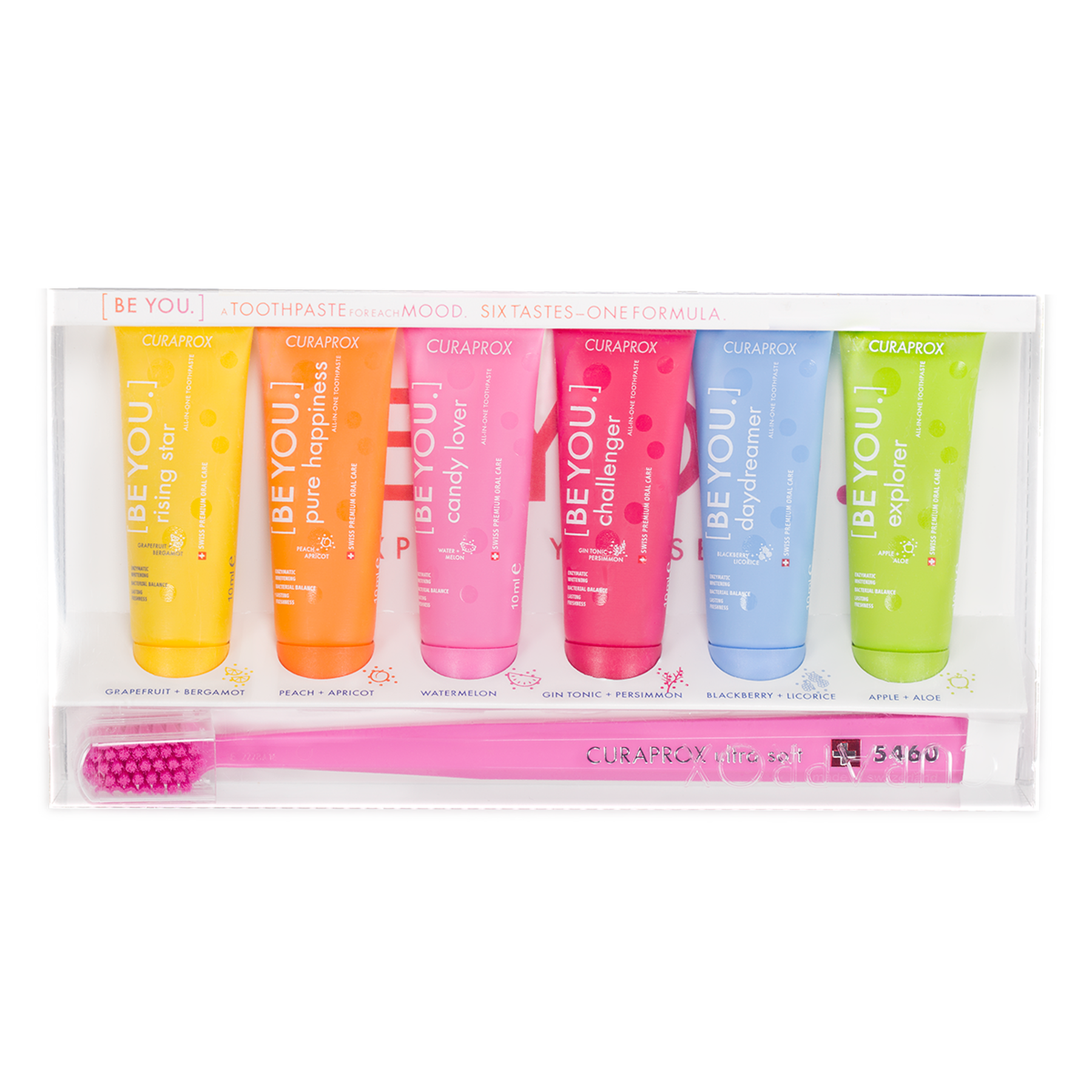 Escova Dental Ultra Soft 5460 + Creme Dental Be You Curaprox Sabores C/6 Unidades