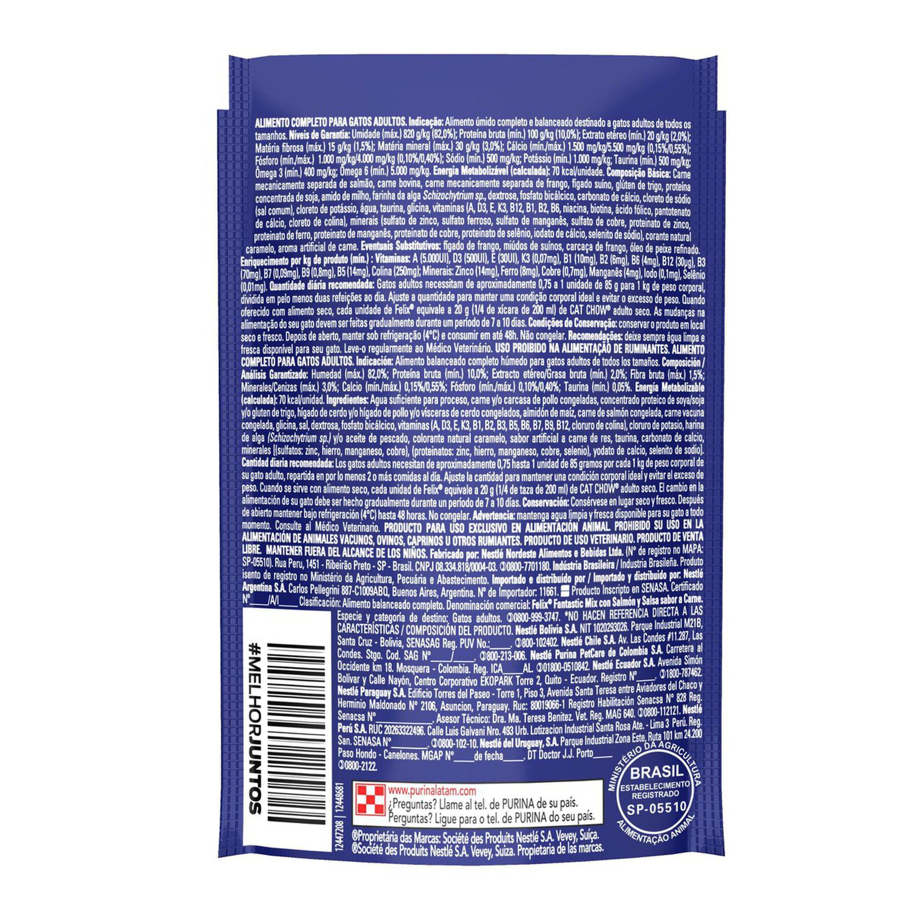 Alimento para Gatos Adultos Salm&atilde;o e Carne Purina Felix Fantastic Mix Sach&ecirc; 85g