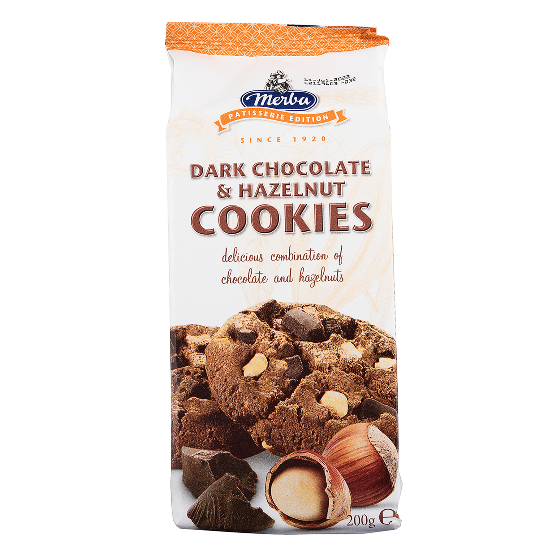 Biscoito Cookies Chocolate Amargo e Avelã Merba Pacote 200g