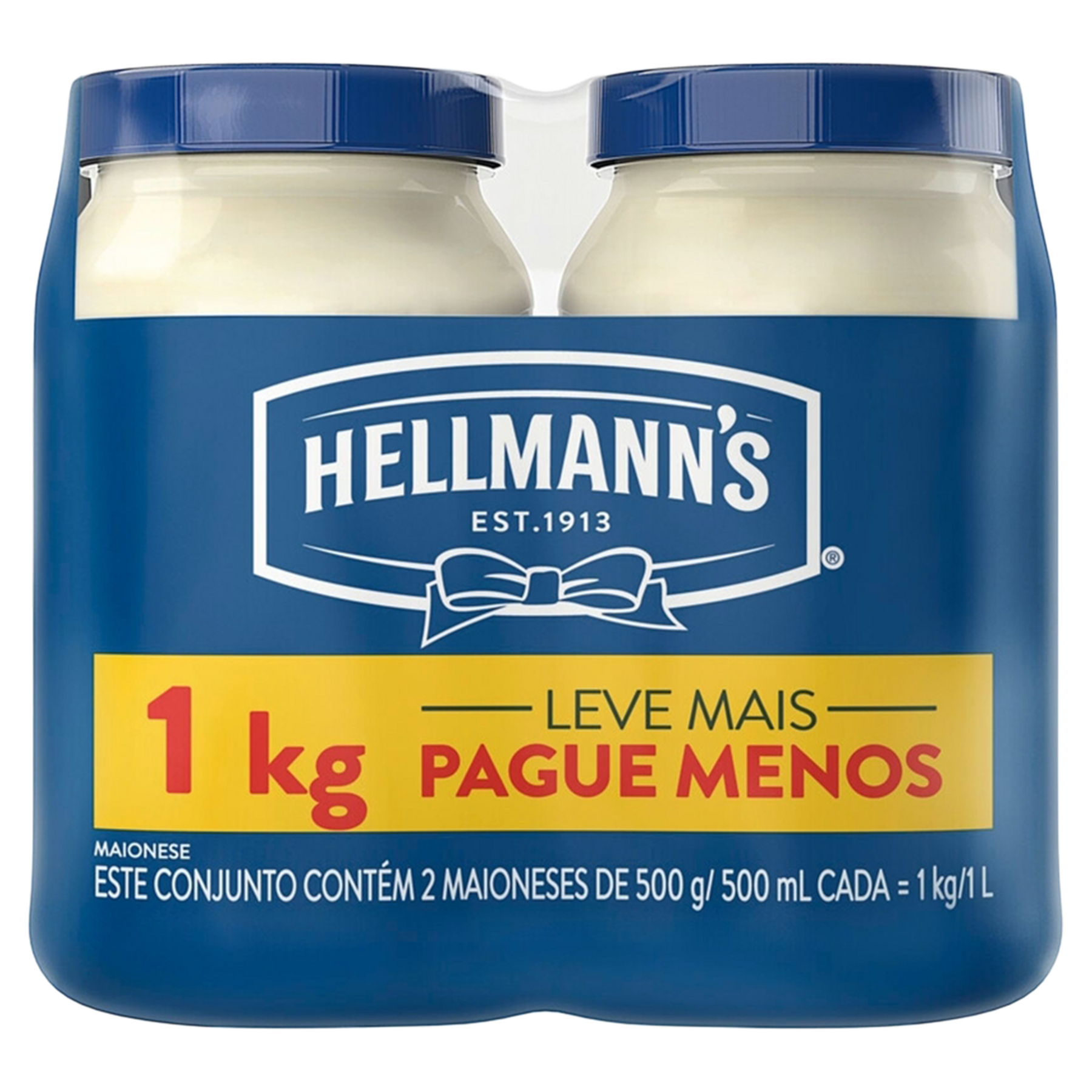 Maionese Tradicional Hellmann's Pote 1kg C/2 Unidades - Embalagem Leve Mais Pague Menos