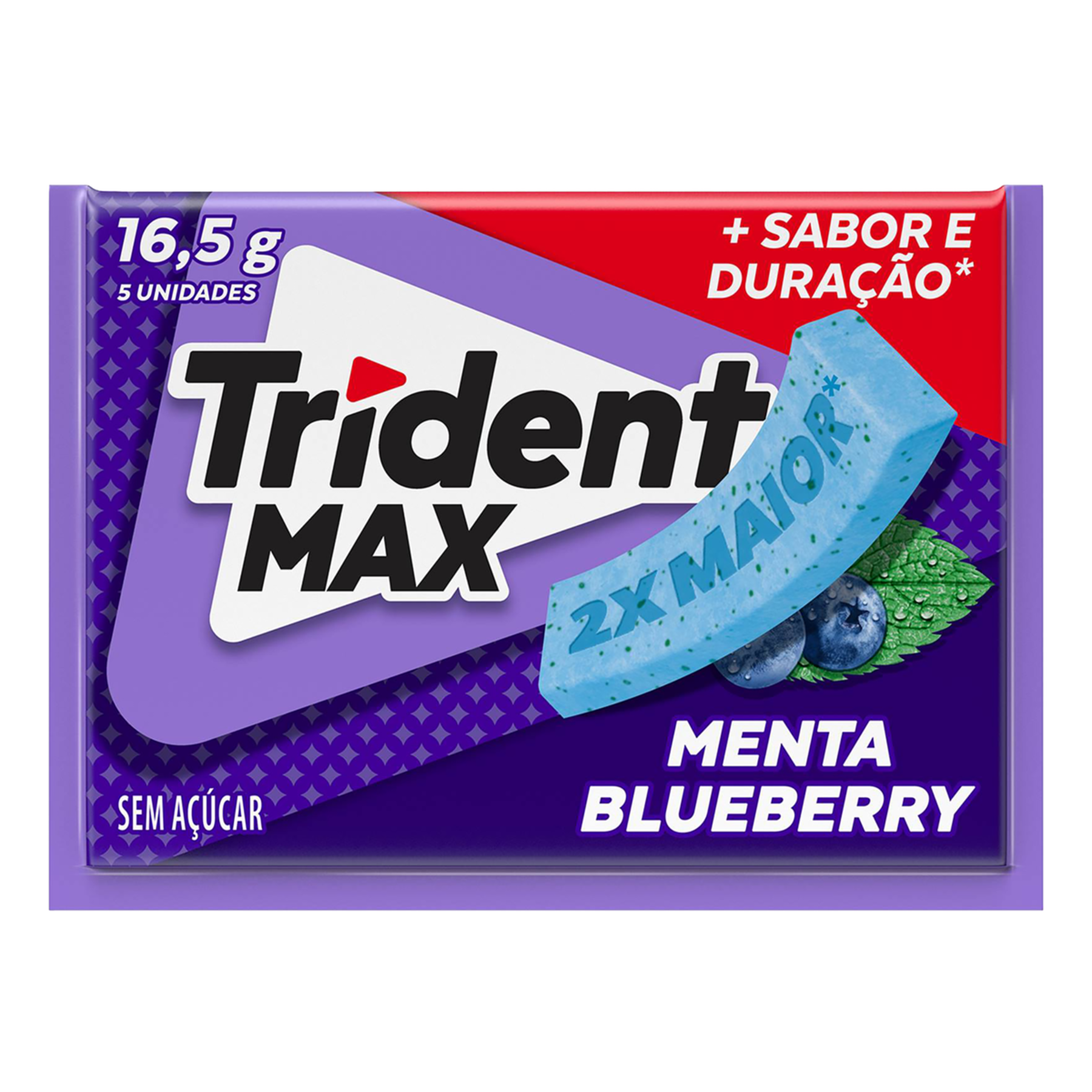 Chiclete Trident Max Menta Blueberry Sem Açúcar 16g -Embalagem com 5 unid.