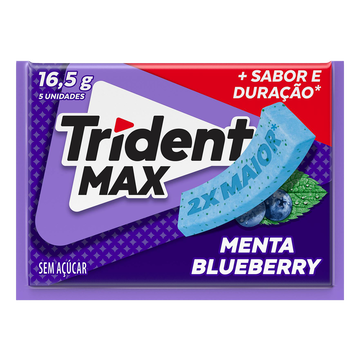 Chiclete Trident Max Menta Blueberry Sem Açúcar 16g -Embalagem com 5 unid.