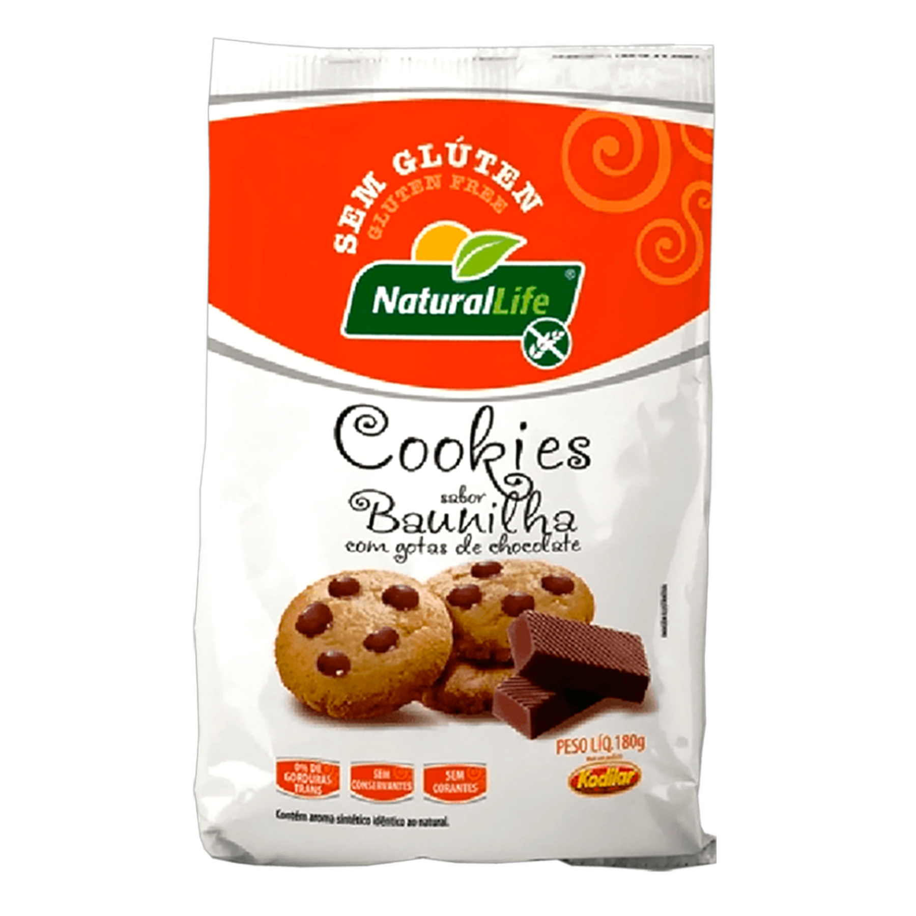 Cookies Sabor Baunilha com Gotas Chocolate Sem Glúten Natural Life Kodilar 180g