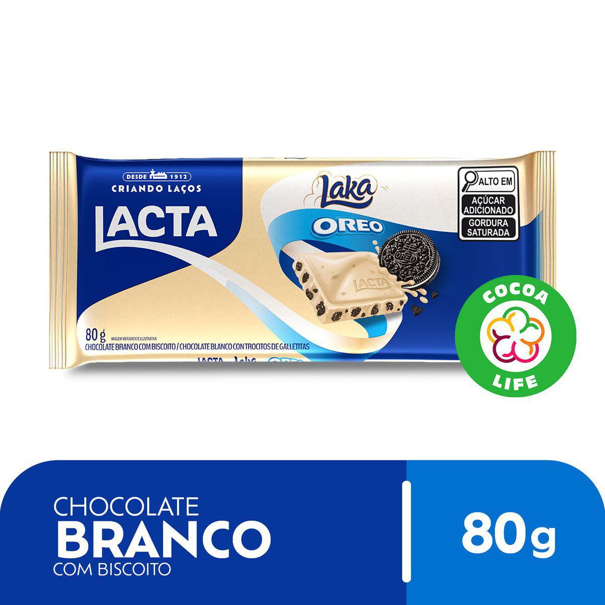 Barra de Chocolate Branco com Biscoito Oreo Laka Lacta Pacote 80g