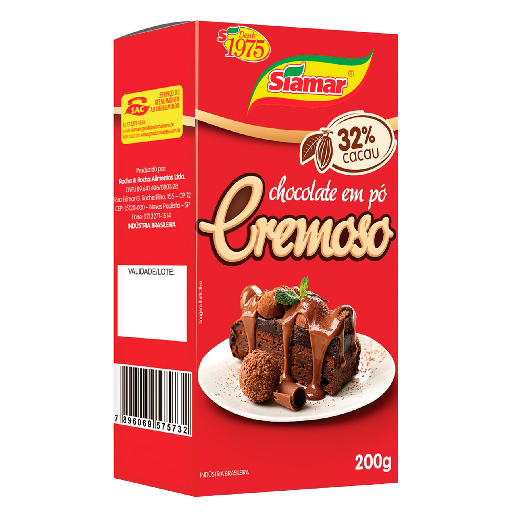 Chocolate em P&oacute; 32% Cacau Siamar Caixa 200g