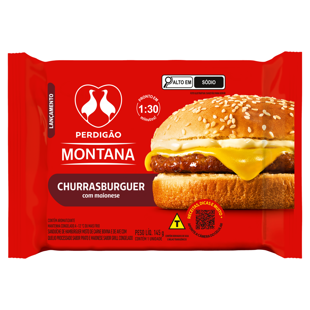 Sandu&iacute;che Churrasburger com Maionese Montana Perdig&atilde;o Pacote 145g