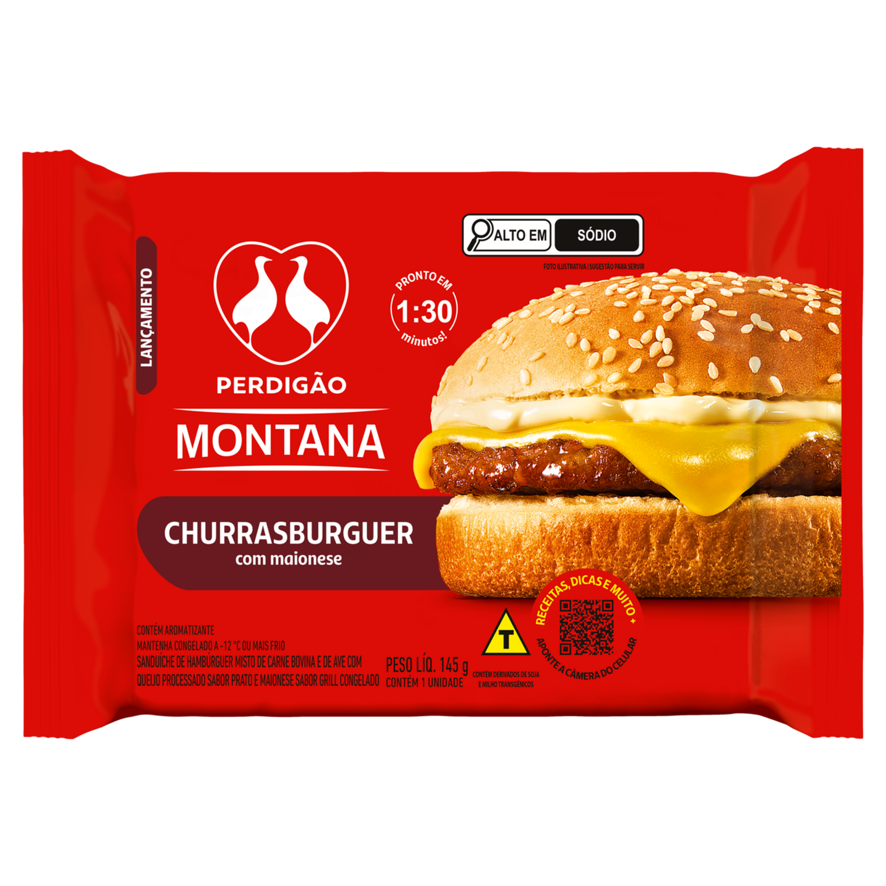 Sandu&iacute;che Churrasburger com Maionese Montana Perdig&atilde;o Pacote 145g