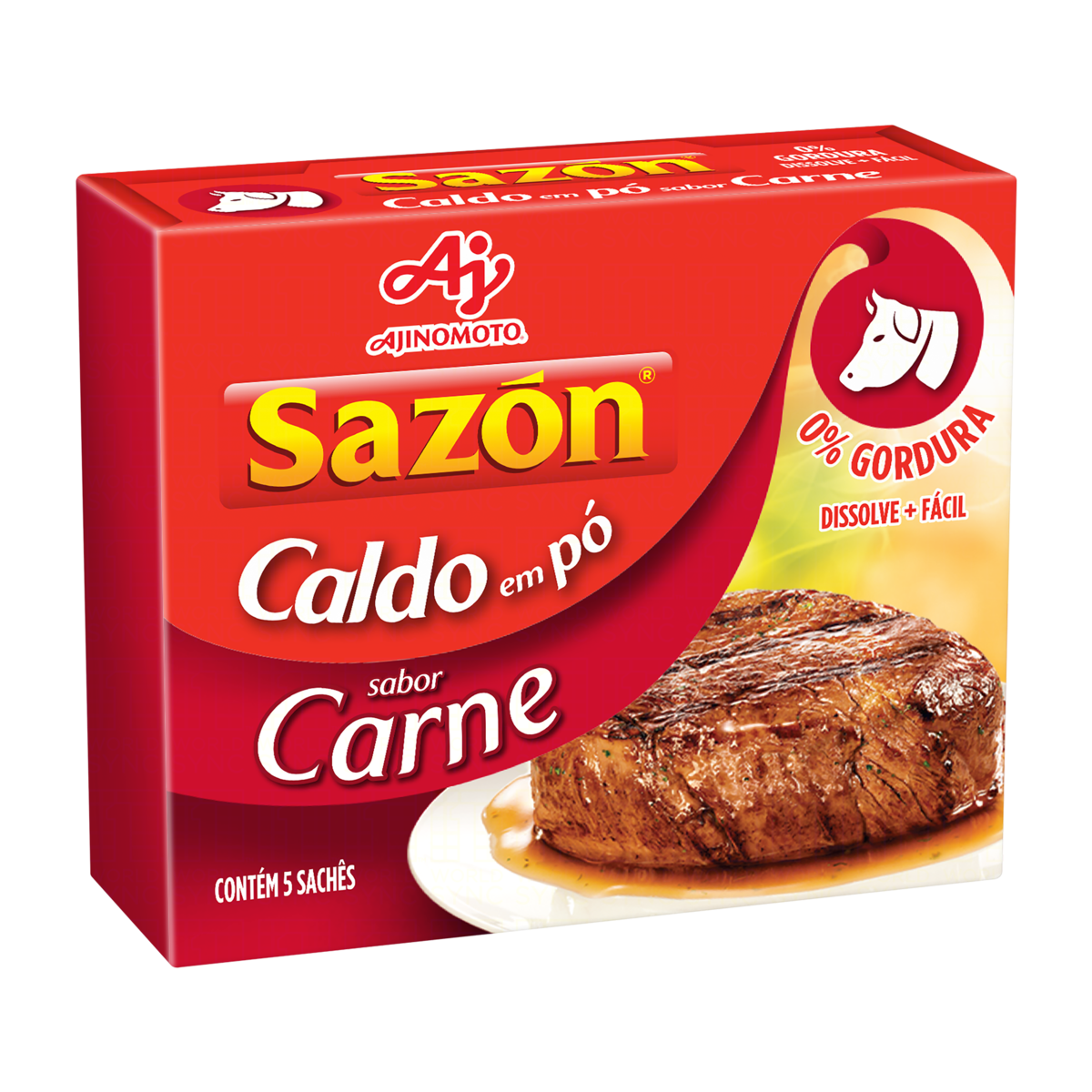 Caldo em P&oacute; Carne Saz&oacute;n Caixa 32,5g C/5 Unidades