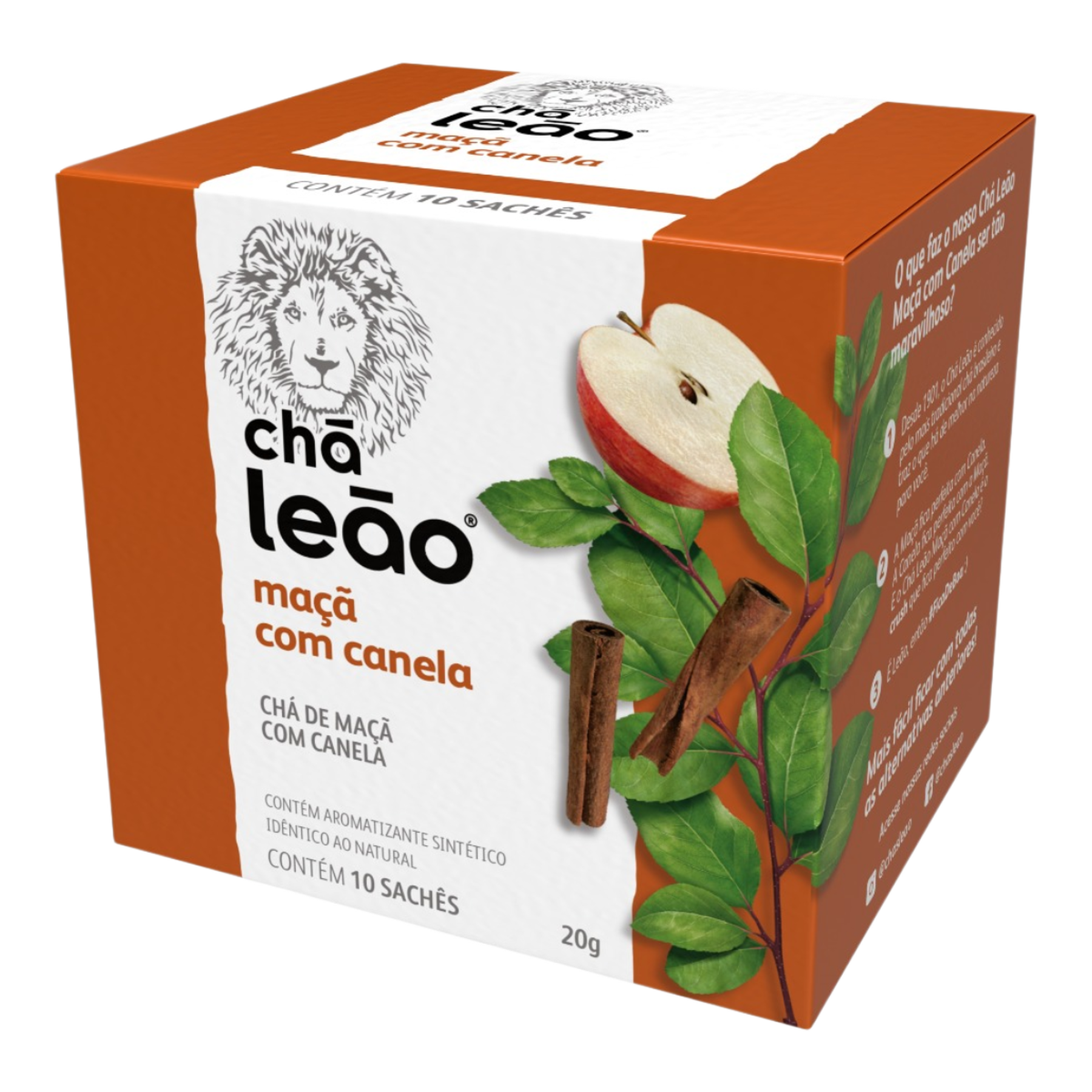 Ch&aacute; Ma&ccedil;&atilde; e Canela Ch&aacute; Le&atilde;o Caixa 20g 10 Unidades