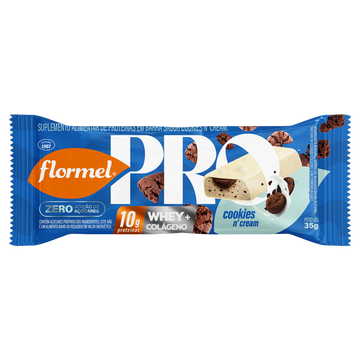 Barra de Proteína Cookies n' Cream Pro Whey + Colágeno Flormel Pacote 35g