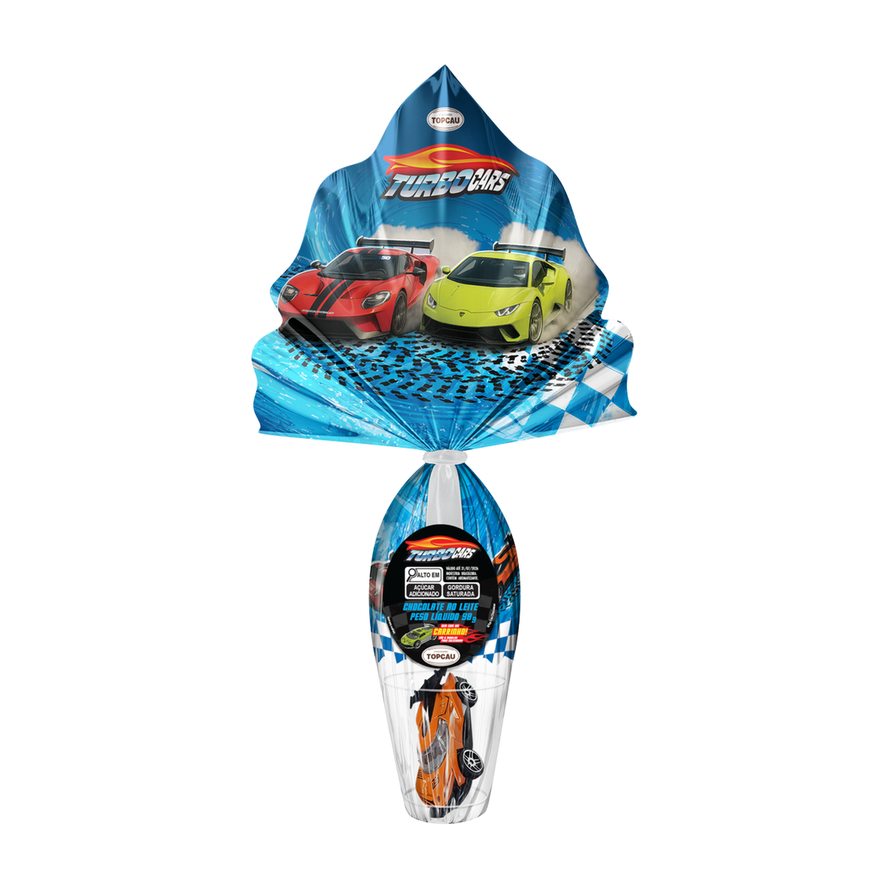 Ovo de P&aacute;scoa ao Leite Turbo Cars Topcau 90g Vem com Um Carrinho!