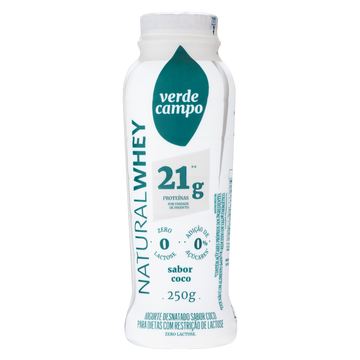 Iogurte Desnatado Coco Zero Lactose Verde Campo Natural Whey Frasco 250g